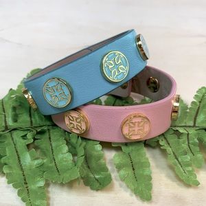 Rustic Cuff Leather Bracelets Pink and Blue